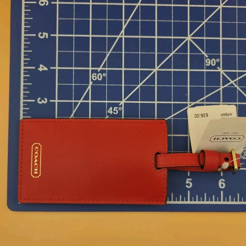 Coach Darcy Leather Luggage Tag Vermillion Red & Gold F67743 NWT - Picture 8 of 8